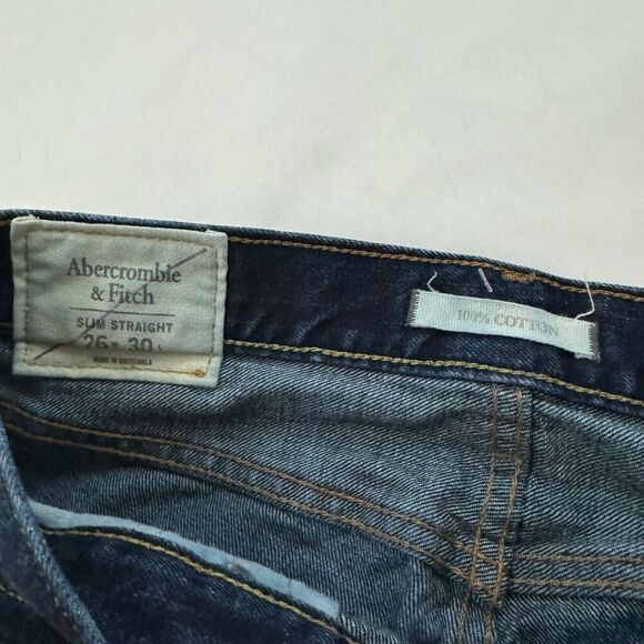 Abercrombie & Fitch Men's Slim Straight Denim Blue Jeans 26x30 (28x28.5) Dark - Picture 6 of 10